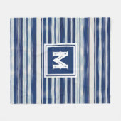 Blauw-wit gestreept monogram fleece deken (Voorkant (Horizontaal))