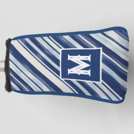 Blauw-wit gestreept monogram golfheadcover