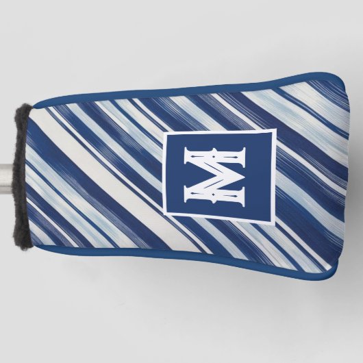 Blauw-wit gestreept monogram golfheadcover (Voorkant)