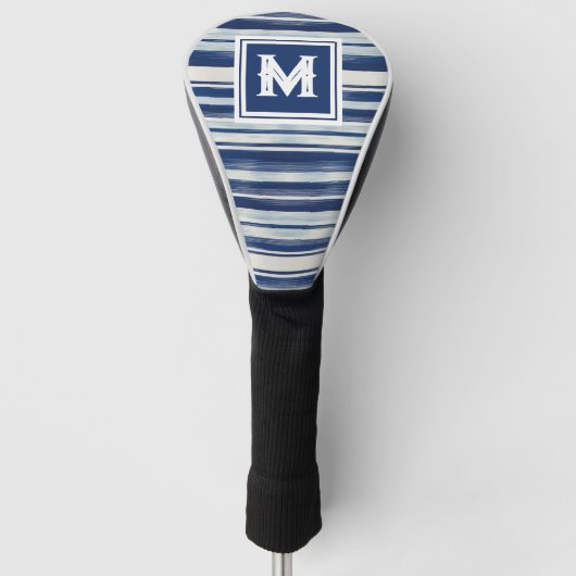 Blauw-wit gestreept monogram golfheadcover (Voorkant)