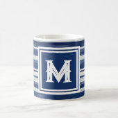 Blauw-wit gestreept monogram koffiemok (Center)