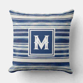 Blauw-wit gestreept monogram kussen