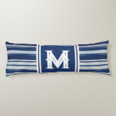 Blauw-wit gestreept monogram lichaamskussen (Achterkant)