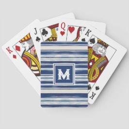 Blauw-wit gestreept monogram pokerkaarten