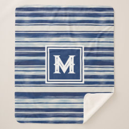 Blauw-wit gestreept monogram sherpa deken