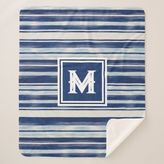 Blauw-wit gestreept monogram sherpa deken (Voorkant)
