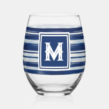 Blauw-wit gestreept monogram