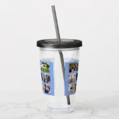 Blauw-wit gestreepte bruiloft fotocollage acryl drinkbeker (Links)
