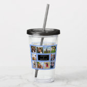 Blauw-wit gestreepte bruiloft fotocollage acryl drinkbeker (Achterkant)