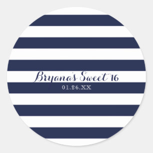 Blauw & Wit Gestreepte Moderne Gestreepte Favoriet Ronde Sticker