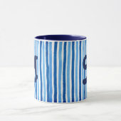 Blauw-wit gestreepte monogram mok (Midden)