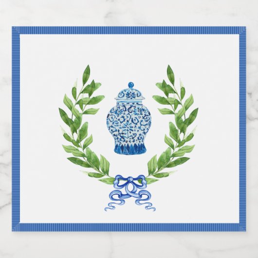 Blauw & Wit Ginger Jar Sparkling Wijnetiket (Enkel label)