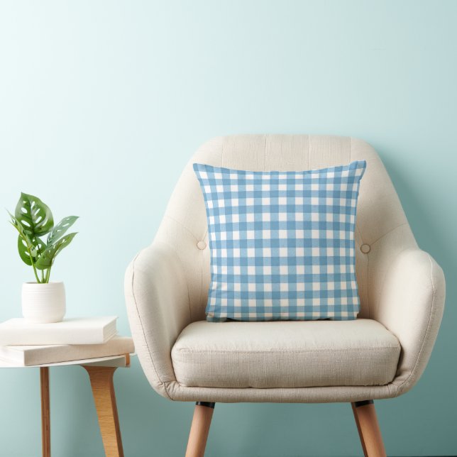 Blauw-wit Gingham Check Kussen (Stoel)