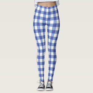 Blauw & Wit Gingham Geruit Rut Streep Leggings