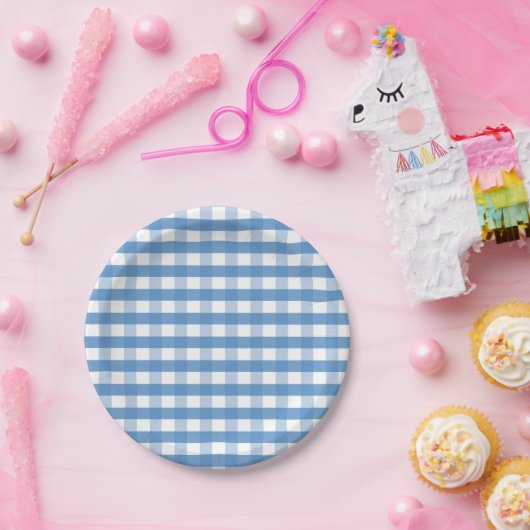 Blauw wit gingham papier bord (Feest)