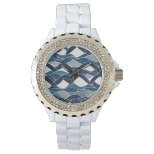 Blauw wit golfpatroon 01 horloge