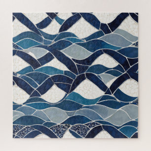 Blauw wit golfpatroon 01 legpuzzel