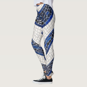 Blauw wit golfpatroon 04 leggings