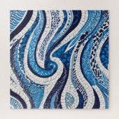 Blauw wit golfpatroon 05 legpuzzel (Horizontaal)