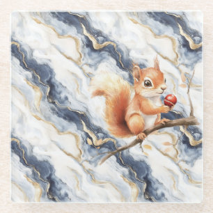 Blauw Wit Goud Abstract Eekhoorn Appel Glazen Onderzetter