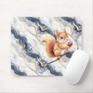 Blauw Wit Goud Abstract Eekhoorn Appel Muismat