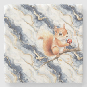 Blauw Wit Goud Abstract Eekhoorn Appel Stenen Onderzetter