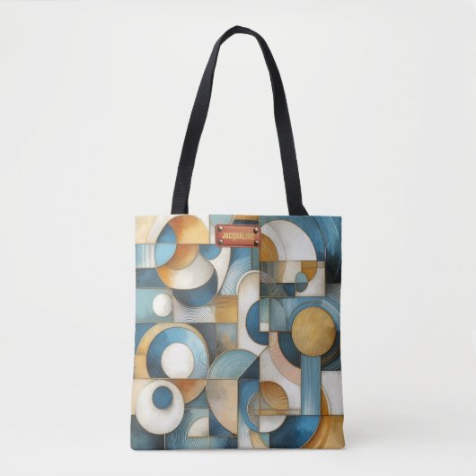 Blauw Wit Goud Abstracte geometrische kunst Draagtas (Voorkant)