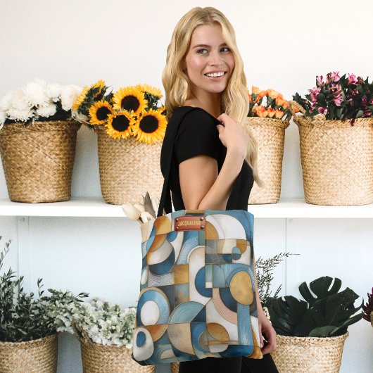 Blauw Wit Goud Abstracte geometrische kunst Draagtas