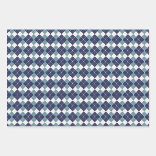  blauw wit goud argyle plaid patroon inpakpapier vel (Voorkant 2)