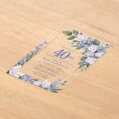 Blauw Wit Goud Bloemen 40e Verjaardag Acryl Uitnodigingen (Laagn)