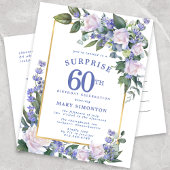 Blauw Wit Goud Bloemen 60e Verrassing Verjaardag Uitnodiging Briefkaart