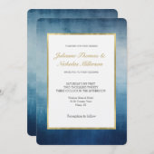 Blauw Wit Goud bruiloft Kaart (Voorkant / Achterkant)