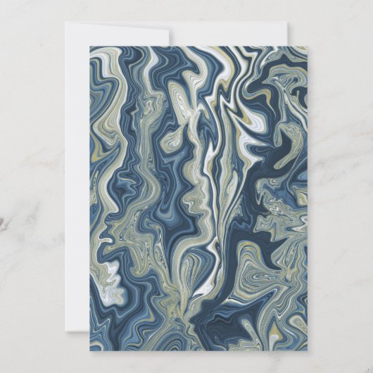 Blauw Wit Goud Chique Swirl Moderne Bruiloft Kaart (Achterkant)
