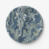 Blauw Wit Goud Chique Swirl Moderne Bruiloft Papieren Bordje (Voorkant)