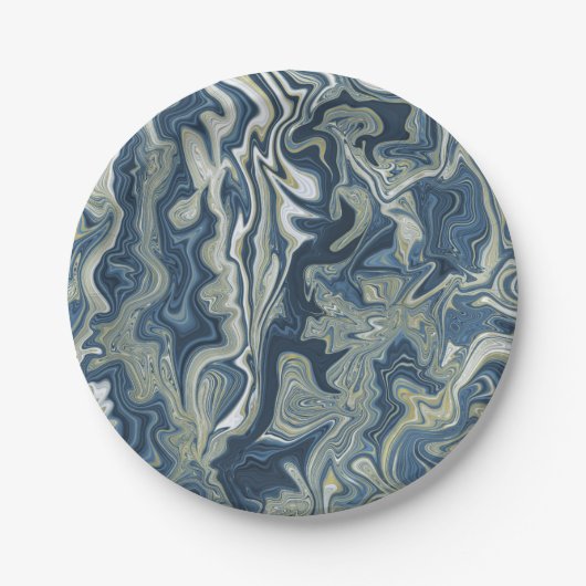 Blauw Wit Goud Chique Swirl Moderne Bruiloft Papieren Bordje (Voorkant)
