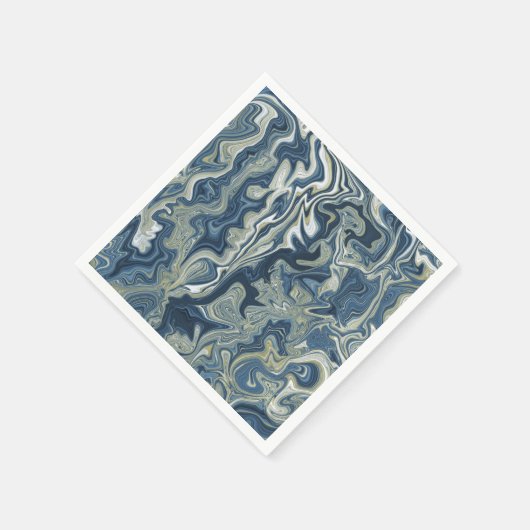 Blauw Wit Goud Chique Swirl Moderne Bruiloft Servet (Hoek)