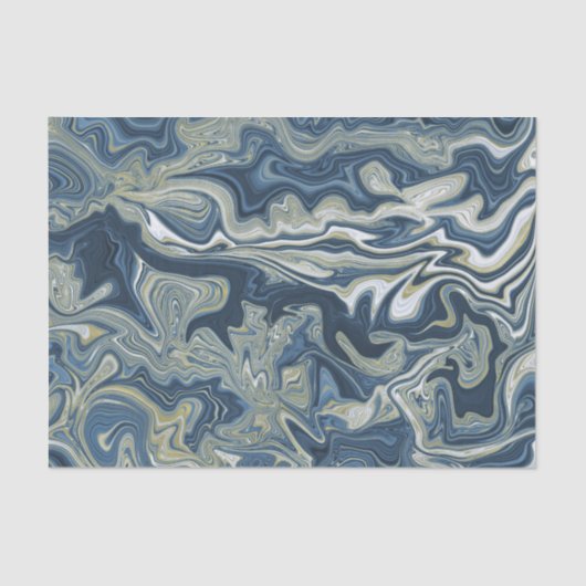Blauw Wit Goud Chique Swirl Moderne Bruiloft Tissuepapier (Voorkant)