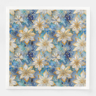 Blauw Wit Goud Kerstmis Poinsettias Servet