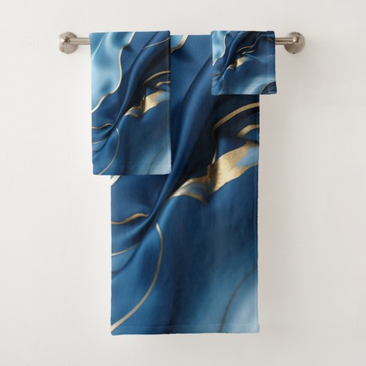 Blauw, Wit, Goud Marmer op Zijde Bad Handdoek (Insitu)