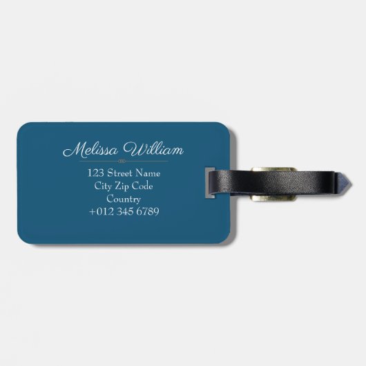 Blauw Wit Goud Monogram Naam Bagagelabel (Achterkant horizontaal)