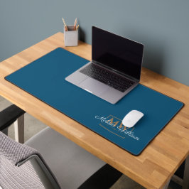 Blauw Wit Goud Monogram Naam Script Bureaumat