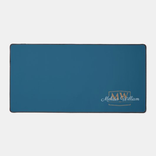 Blauw Wit Goud Monogram Naam Script Bureaumat (Voorkant)
