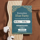 Blauw, Wit & Goud Ramadan Iftar Uitnodigingsposter Kaart