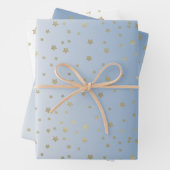 Blauw wit goud sterren verjaardag inpakpapier vel (In situ)
