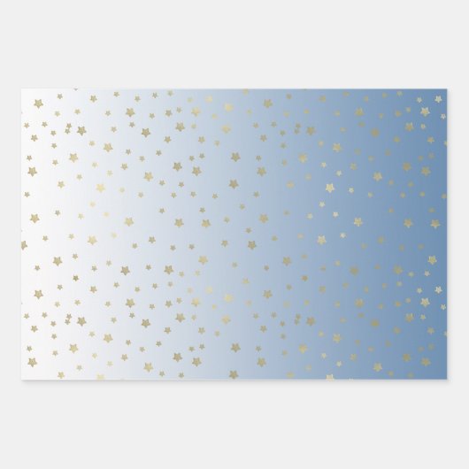 Blauw wit goud sterren verjaardag inpakpapier vel (Voorkant)