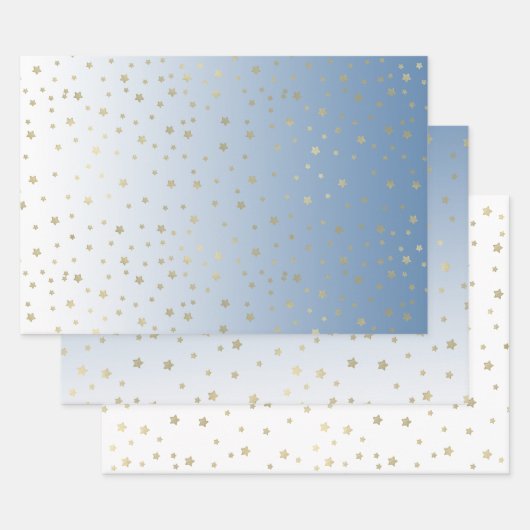 Blauw wit goud sterren verjaardag inpakpapier vel (Set)