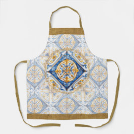 Blauw Wit Goud Talavera Azulejo Tegel Look Schort