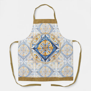 Blauw Wit Goud Talavera Azulejo Tegel Look Schort