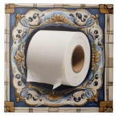 Blauw Wit & Goud Toilet Papier Roll Grappige Badka Tegeltje (Voorkant)