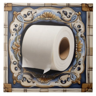 Blauw Wit & Goud Toilet Papier Roll Grappige Badka Tegeltje
